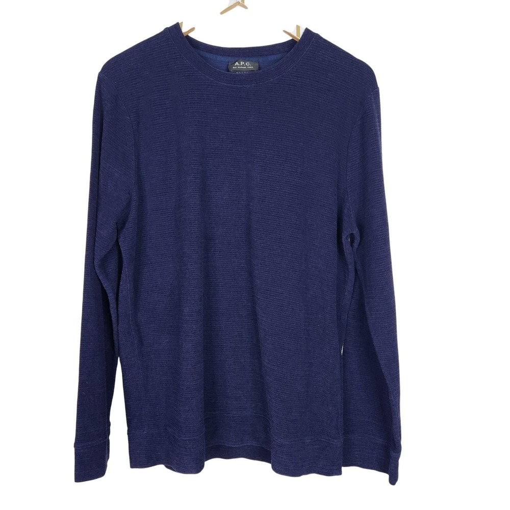 A.P.C. Sweater Mens XL Blue Cotton Lyocell Lightweight Crewneck Knit Pullover‎